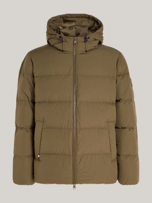 khaki down hooded puffer jacket for men tommy hilfiger