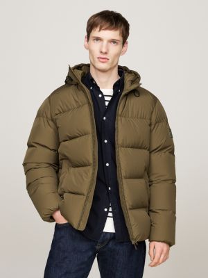 doudoune en duvet à capuche khaki pour hommes tommy hilfiger