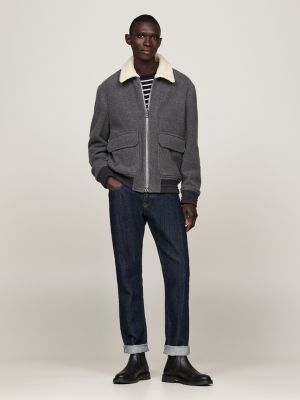 chaqueta de aviador en mezcla de lana gris de hombres tommy hilfiger