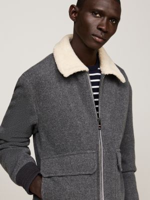 chaqueta de aviador en mezcla de lana gris de hombres tommy hilfiger