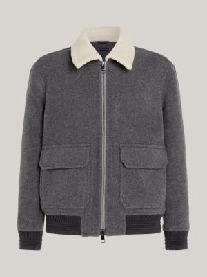 chaqueta de aviador en mezcla de lana gris de hombres tommy hilfiger