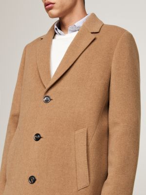 brown smart casual wool blend coat for men tommy hilfiger