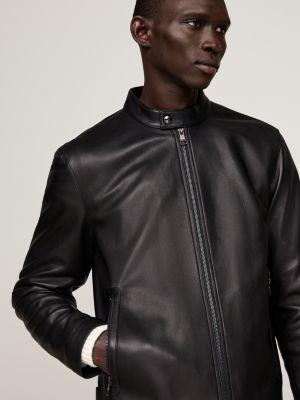 black smart casual leather jacket for men tommy hilfiger