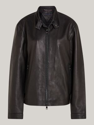 black smart casual leather jacket for men tommy hilfiger