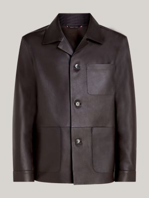 brown smart casual leather jacket for men tommy hilfiger