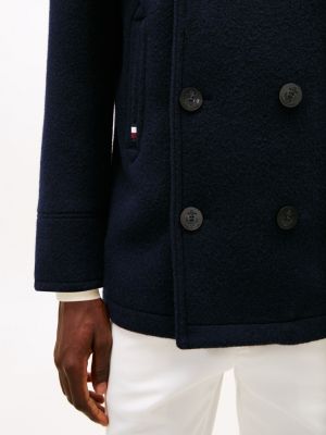 blue wool blend double breasted peacoat for men tommy hilfiger