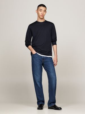 blue smart casual long sleeve t-shirt for men tommy hilfiger