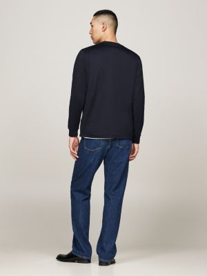 blue smart casual long sleeve t-shirt for men tommy hilfiger