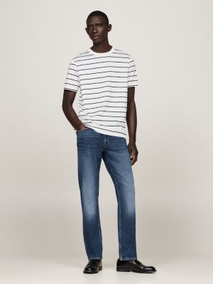 wit smart-casual t-shirt met streep voor heren - tommy hilfiger