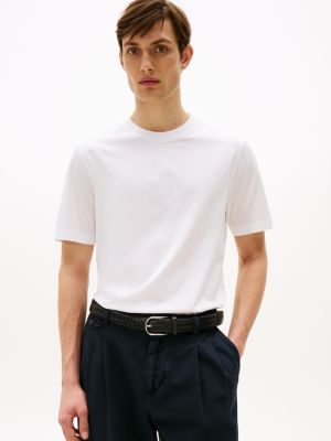 white smart casual t-shirt met ronde hals voor heren - tommy hilfiger