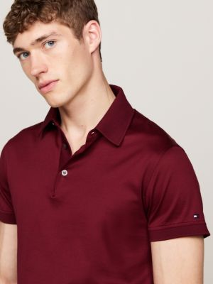 paars smart-casual slim fit poloshirt voor heren - tommy hilfiger