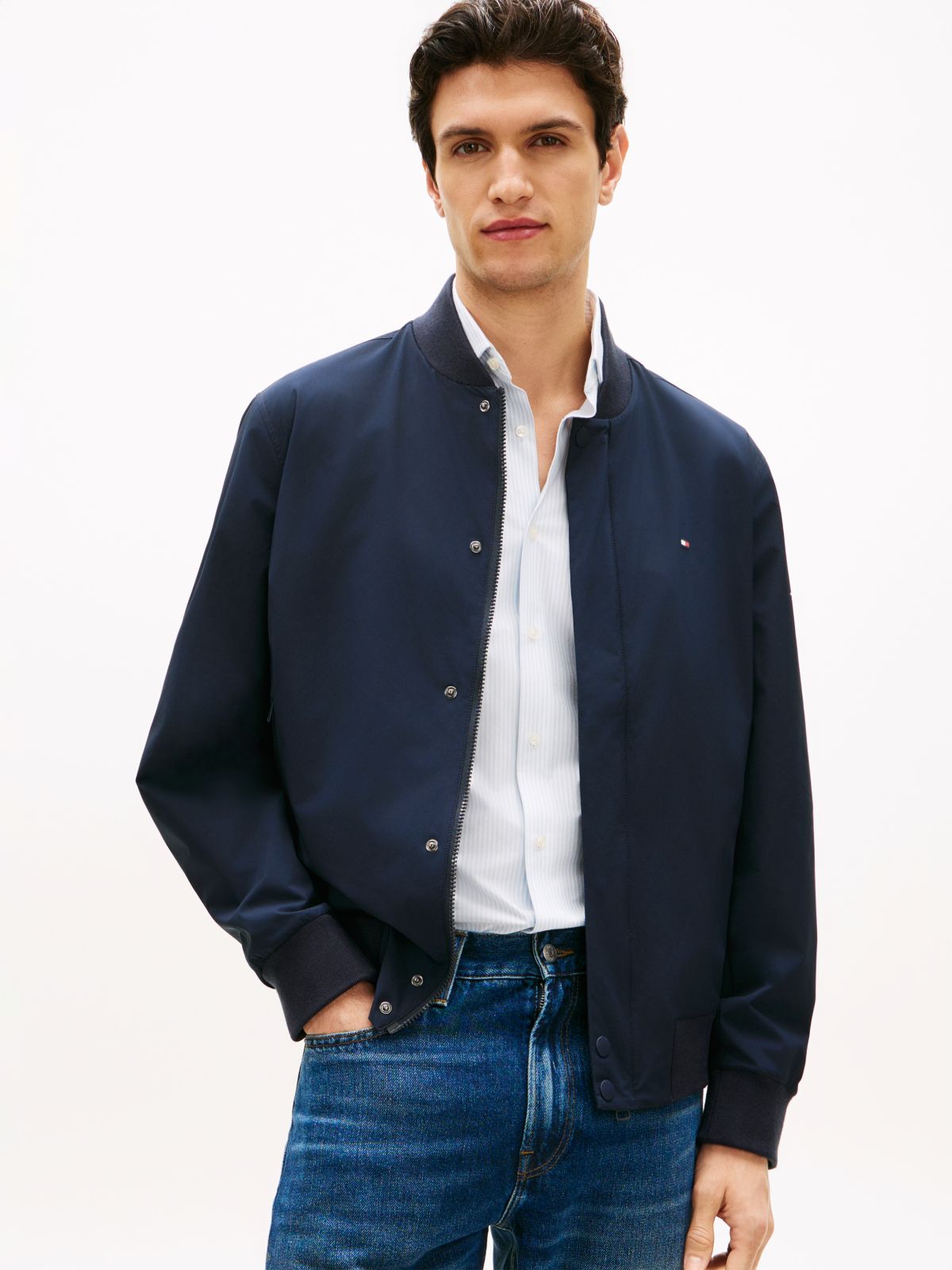 Performance Water Repellent Relaxed Bomber Jacket — Blue