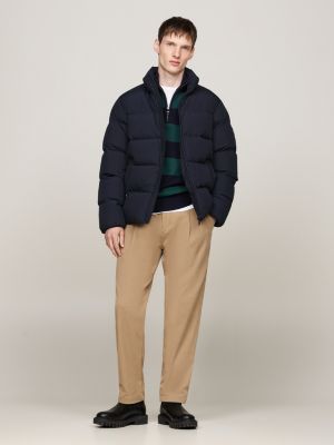 blau hochgeschlossene puffer-jacke mit daunen für herren - tommy hilfiger