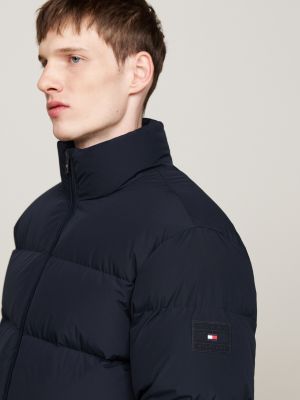 chaqueta de plumón acolchada con cuello alto azul de hombres tommy hilfiger