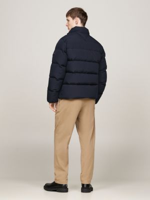 blue high neck down puffer jacket for men tommy hilfiger