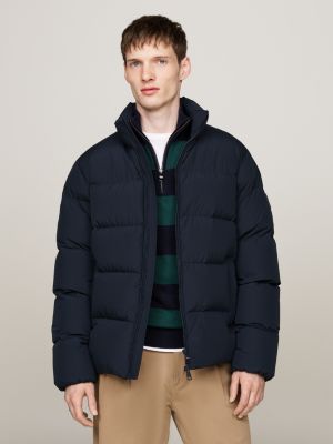 blue high neck down puffer jacket for men tommy hilfiger