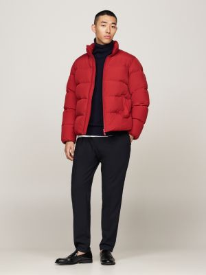 red high neck down puffer jacket for men tommy hilfiger