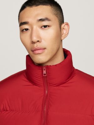 red high neck down puffer jacket for men tommy hilfiger