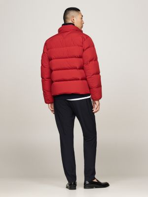 red high neck down puffer jacket for men tommy hilfiger