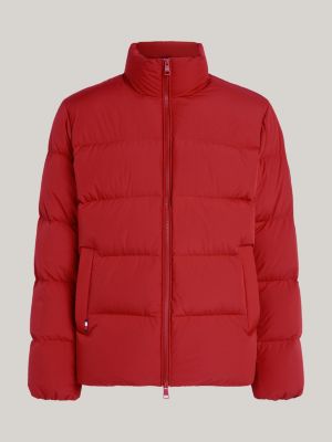 rot hochgeschlossene puffer-jacke mit daunen für herren - tommy hilfiger