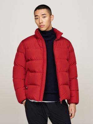 rot hochgeschlossene puffer-jacke mit daunen für herren - tommy hilfiger