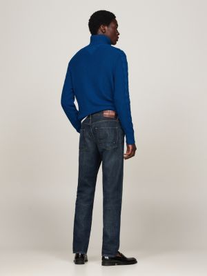 blauw denton straight jeans met fading voor heren - tommy hilfiger