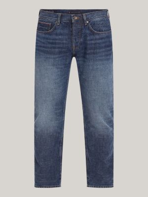 vaqueros denton rectos con efecto desteñido azul de hombres tommy hilfiger