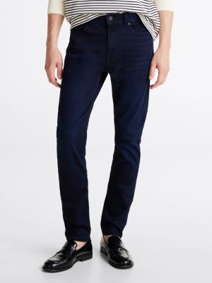 blauw bleecker slim jeans met geborduurd embleem voor heren - tommy hilfiger