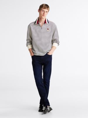 jeans bleecker slim fit con stemma ricamato blue da uomini tommy hilfiger