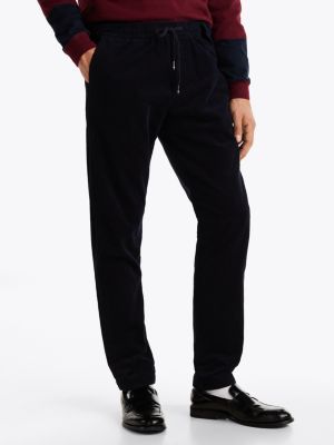 pantalón chino de pana con pernera cónica azul de hombres tommy hilfiger