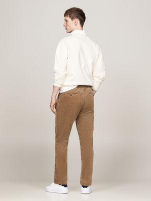 Pantalon chino de pana con pernera conica Caqui Tommy Hilfiger