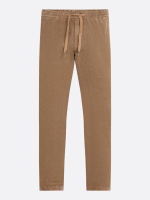 pantaloni chino affusolati in velluto a coste khaki da uomini tommy hilfiger