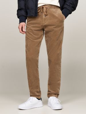 khaki drawstring stretch cotton corduroy tapered chinos for men tommy hilfiger