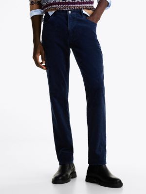 pantaloni denton straight fit in velluto a coste blu da uomini tommy hilfiger