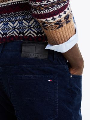 pantaloni denton straight fit in velluto a coste blu da uomini tommy hilfiger