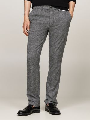 grey smart casual check regular straight trousers for men tommy hilfiger