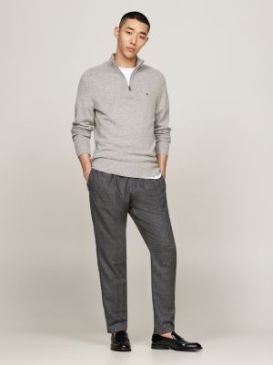 pantalón smart casual en tejido de espiga gris de hombres tommy hilfiger