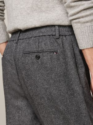 grijs smart casual tapered broek met visgraat voor heren - tommy hilfiger