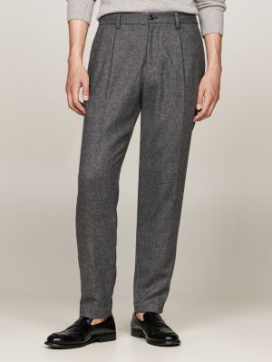 grey smart casual herringbone tapered trousers for men tommy hilfiger