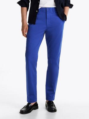 pantalón chino cónico de satén harlem azul de hombres tommy hilfiger