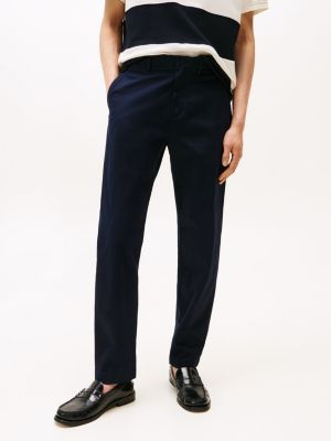 pantaloni chino harlem affusolati in rasatello blu da uomini tommy hilfiger