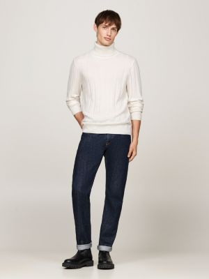 pull smart casual en cachemire à col roulé blanc pour hommes tommy hilfiger