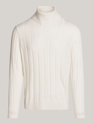 white smart casual roll neck cashmere jumper for men tommy hilfiger