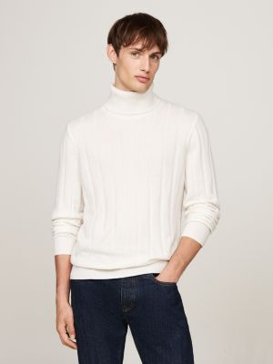 pull smart casual en cachemire à col roulé blanc pour hommes tommy hilfiger