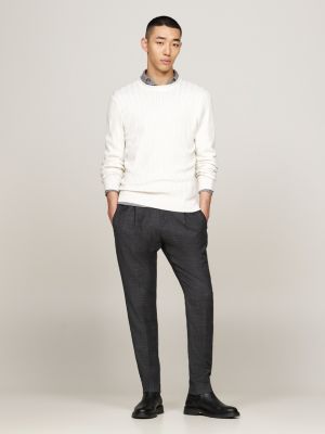 white smart casual herringbone weave jumper for men tommy hilfiger