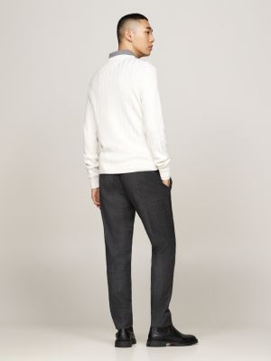 pull smart casual à tissage chevron blanc pour hommes tommy hilfiger