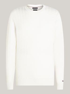 white smart casual herringbone weave jumper for men tommy hilfiger