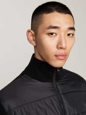 black smart casual mixed texture relaxed jacket for men tommy hilfiger