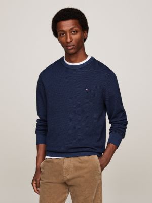 blue two-tone jumper with cashmere for men tommy hilfiger