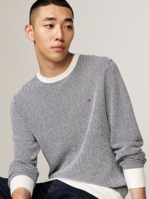 white two-tone jumper with cashmere for men tommy hilfiger